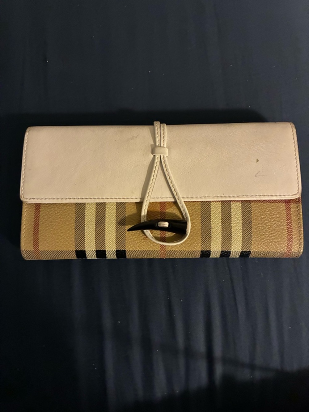 Burberry Beige Plaid Wallet with Cream Flap and Toggle